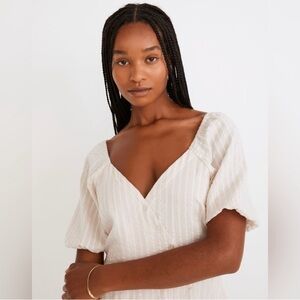 Madewell Undyed Stripe Puff Sleeve Button Wrap Midi Dress in Natural Size 12